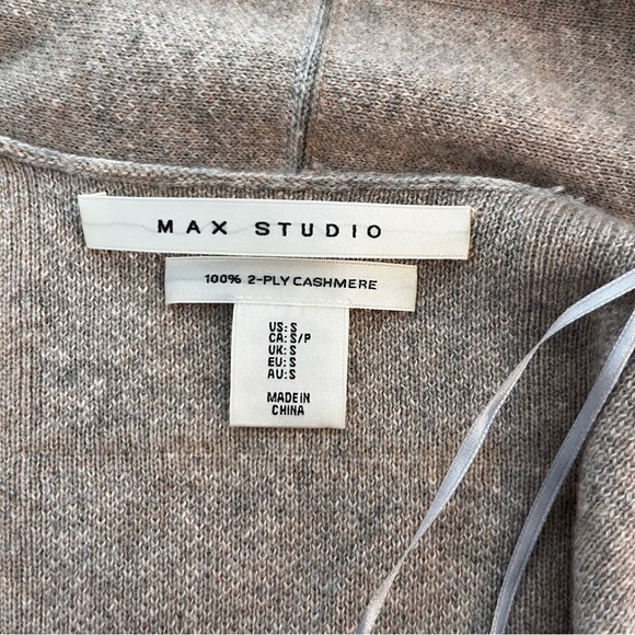 Max Studio 2-Ply Cashmere Sweater Cardigan Jacket Gray Peach Pockets Luxury S - Picture 5 of 8